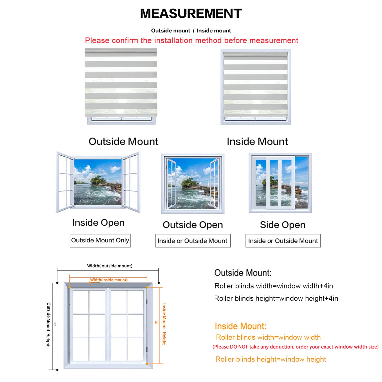 KALYSIE Zebra Roller Window Blinds, White Color, Blackout Roller Blinds Dual Layer Roller Shade Blinds