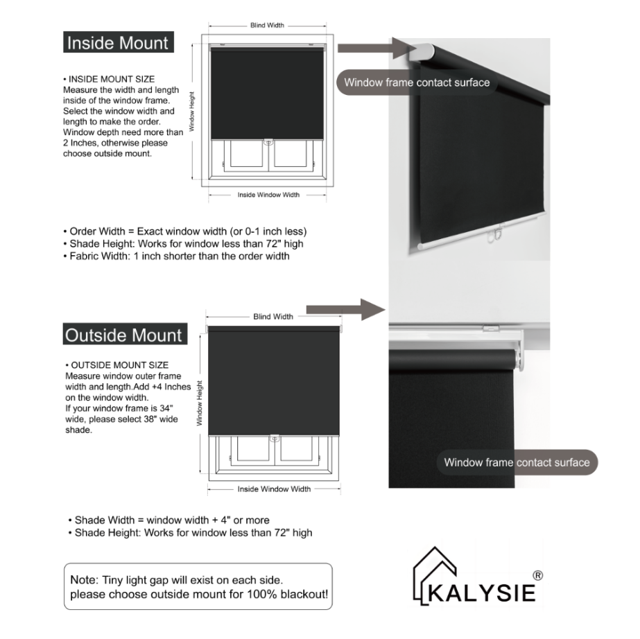 KALYSIE Cordless Roller Shades 100% Blackout Blinds for Windows and Doors, Pull Down Room Darkening Window Shades, White Color, Easy to Install for Home and Office.