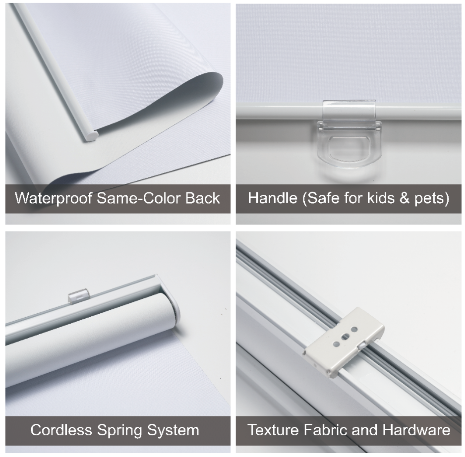 KALYSIE Cordless Roller Shades 100% Blackout Blinds for Windows and Doors, Pull Down Room Darkening Window Shades, White Color, Easy to Install for Home and Office.