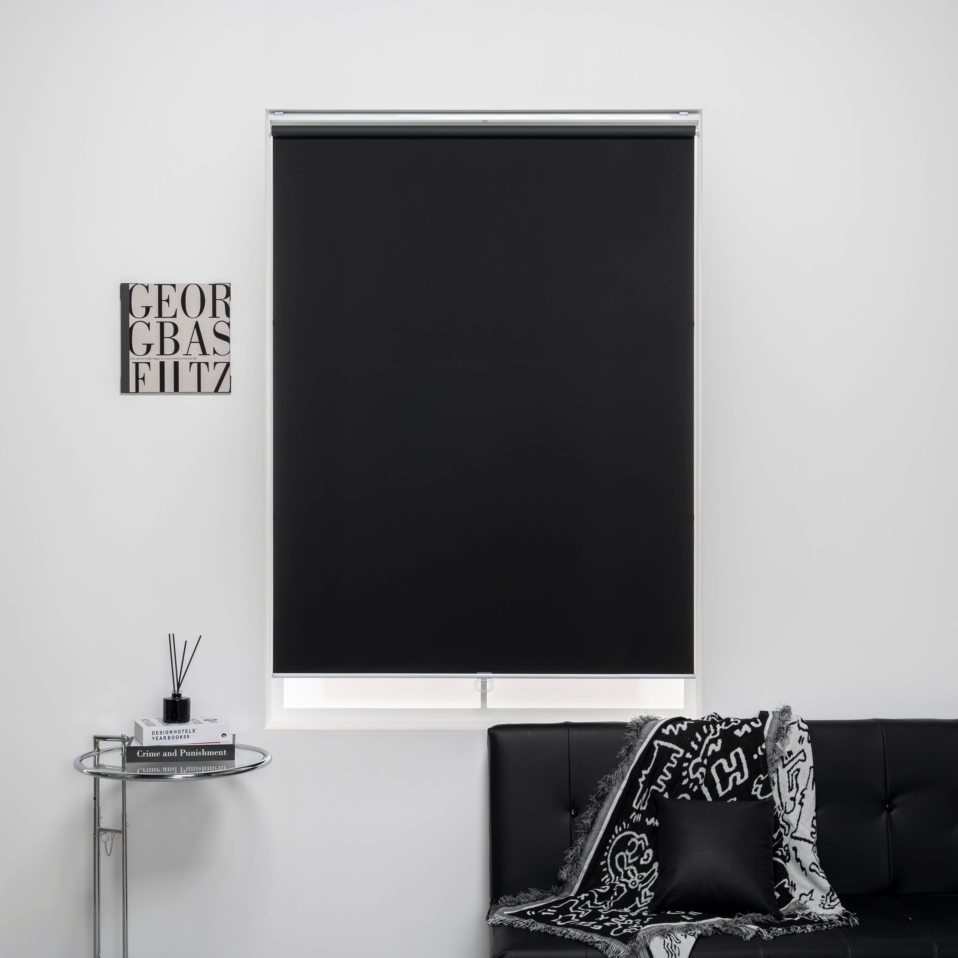 KALYSIE Cordless Roller Shades 100% Blackout Blinds for Windows and Doors, Pull Down Room Darkening Window Shades, Black Color, Easy to Install for Home and Office.
