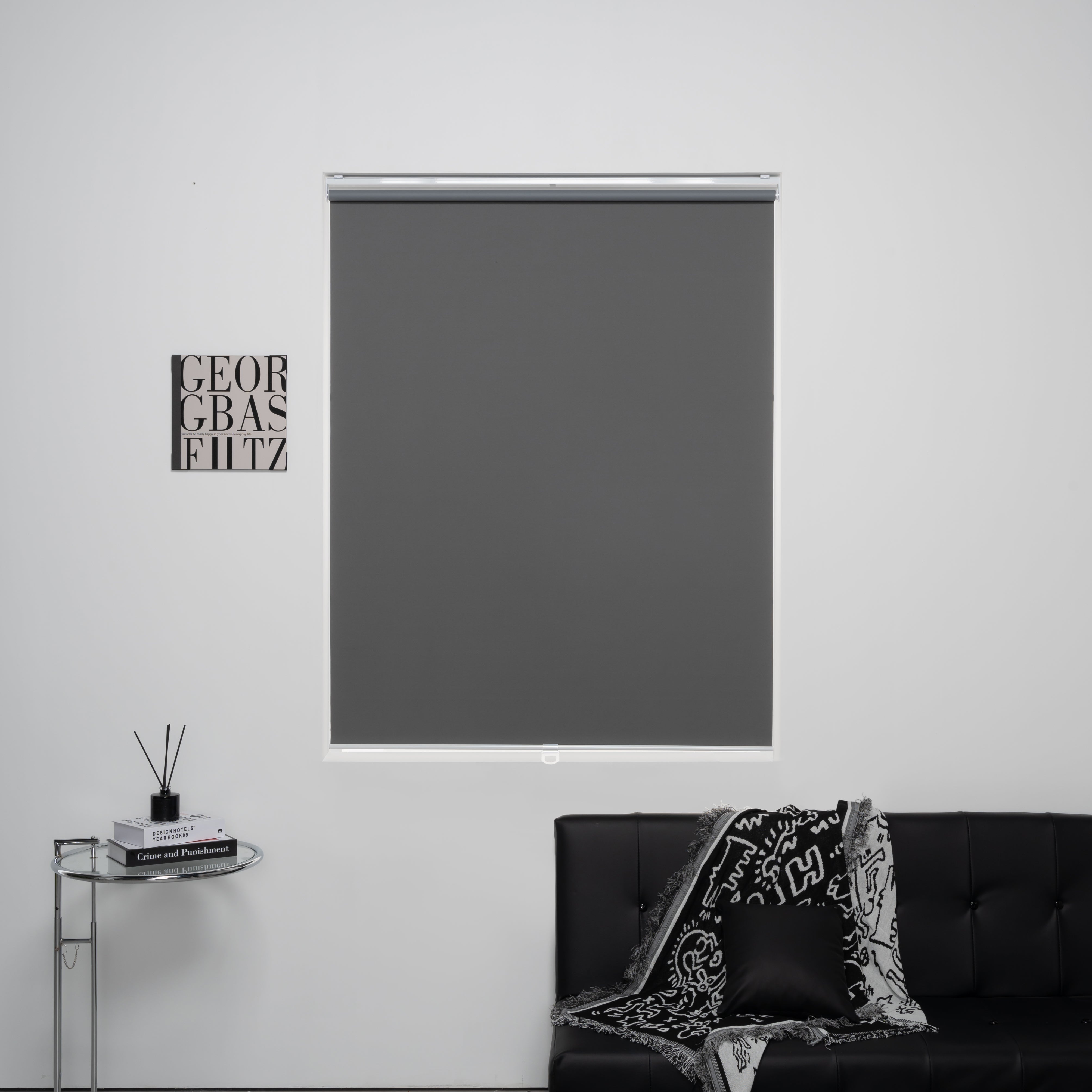 KALYSIE Cordless Roller Shades 100% Blackout Blinds for Windows and Doors, Pull Down Room Darkening Window Shades, Grey Color, Easy to Install for Home and Office.